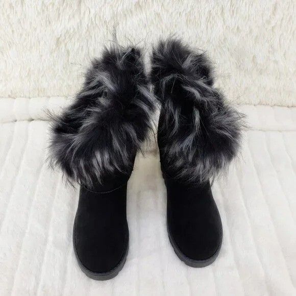 Other Chi Chi Black White Faux Fur Thick Lined Winter Boots (US Sh Size US 9 / IT 39 - 4 Thumbnail