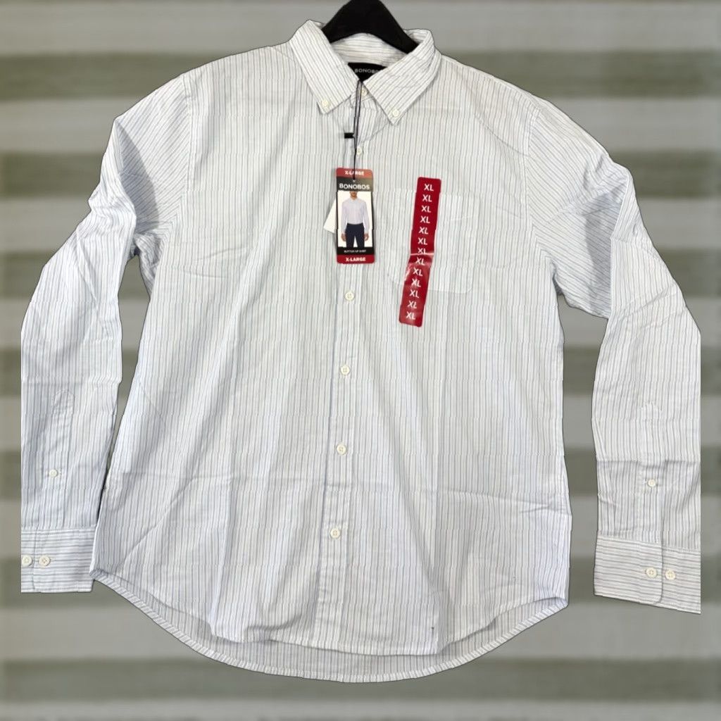 Bonobos Bonobos Shirt Mens XL Light Blue Pinstriped Stretch Long Sleeve Button-Up NWT Size US XL / EU 56 / 4 - 1 Thumbnail