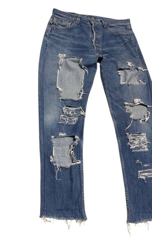 Levi's Vintage Levis 501 Blue Jeans Distressed Nice Design Size US 33 - 2 Thumbnail