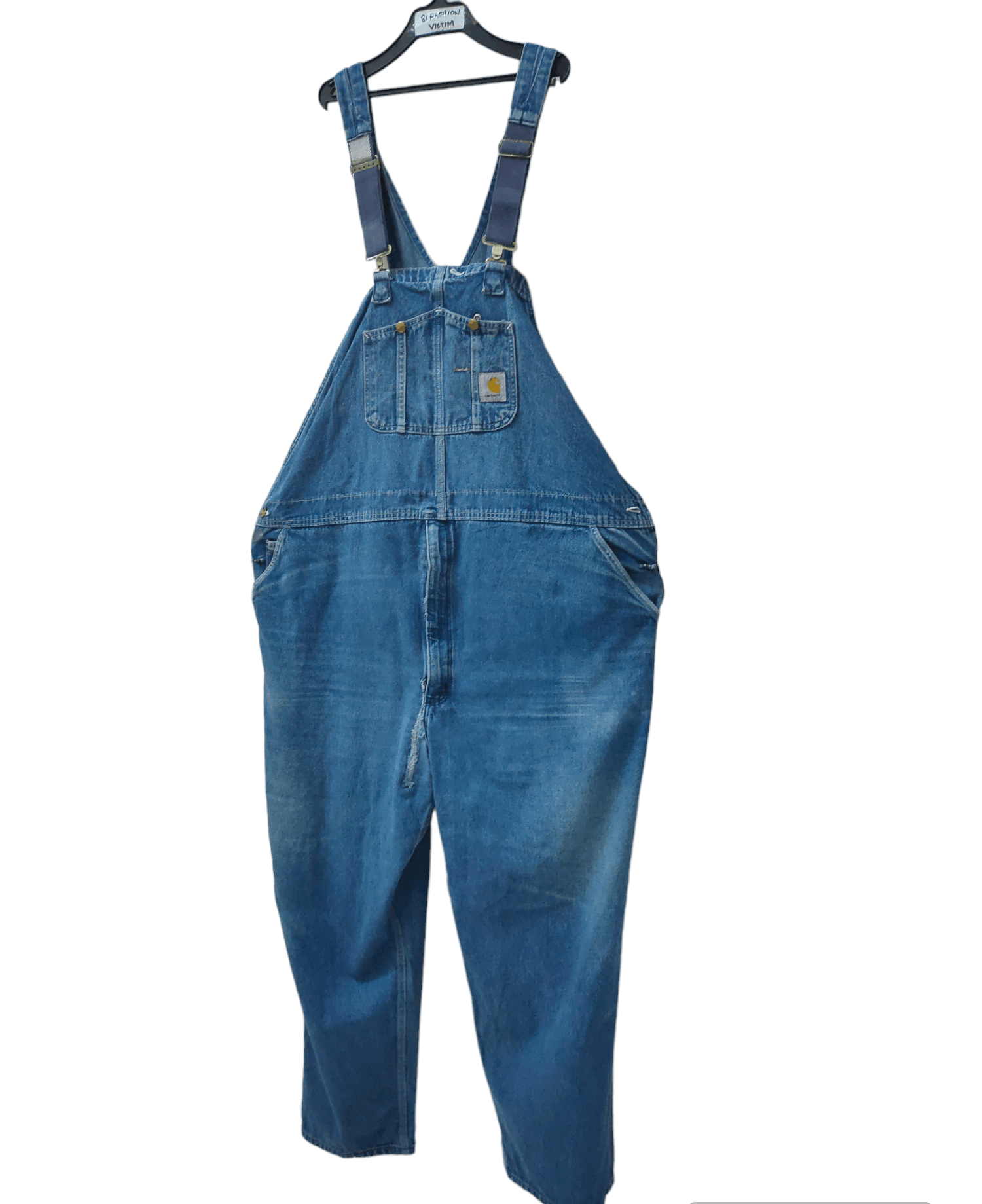 image of Vintage Carhartt Distressed Bib Jumpsuit Oversized 54" in Blue, Women's (Size 42)