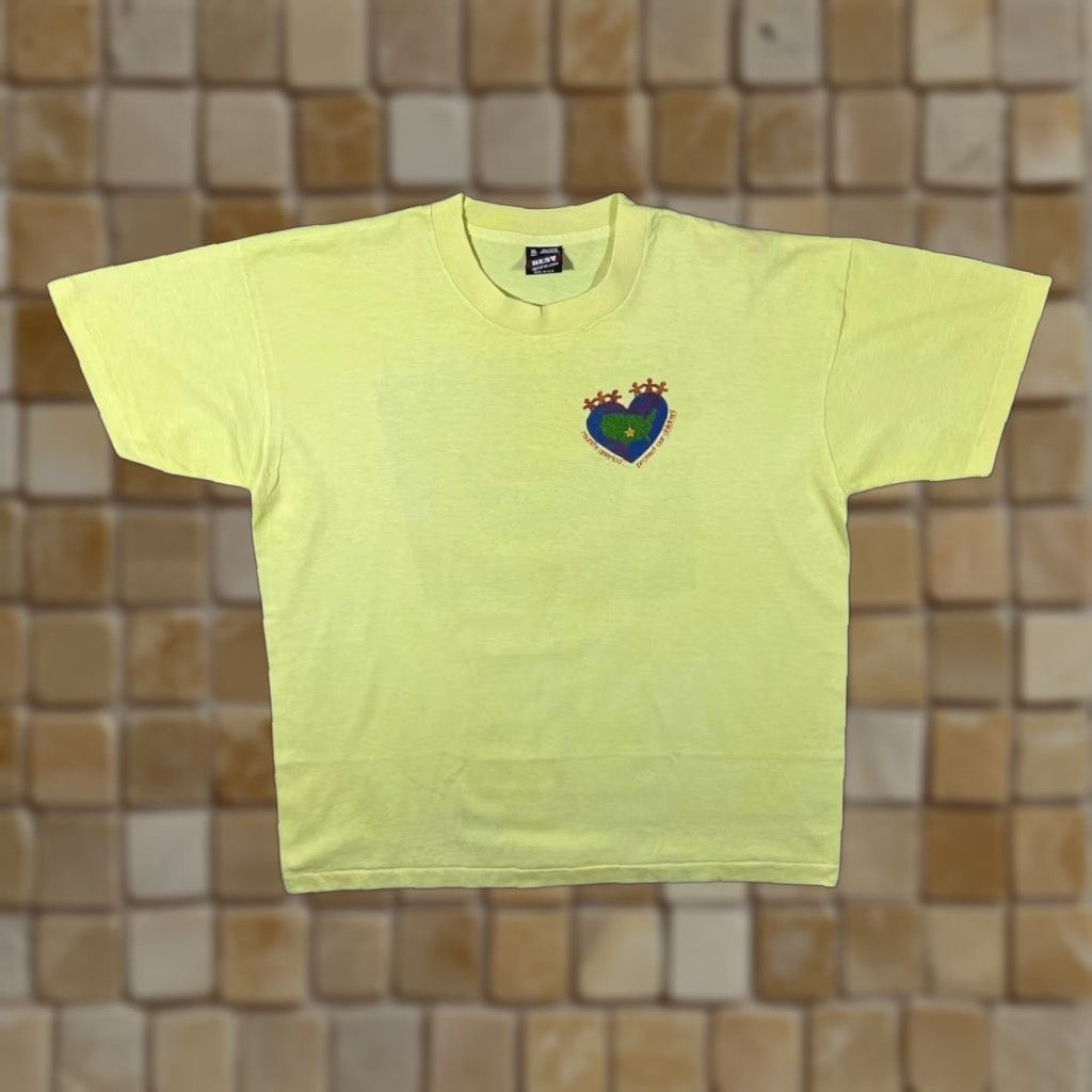 Fruit Of The Loom VINTAGE Fruit of the Loom T-Shirt 90s Reunite America Protect Our Children Graphic Single Stitch XL Yellow Mens Size US XL / EU 56 / 4 - 1 Thumbnail