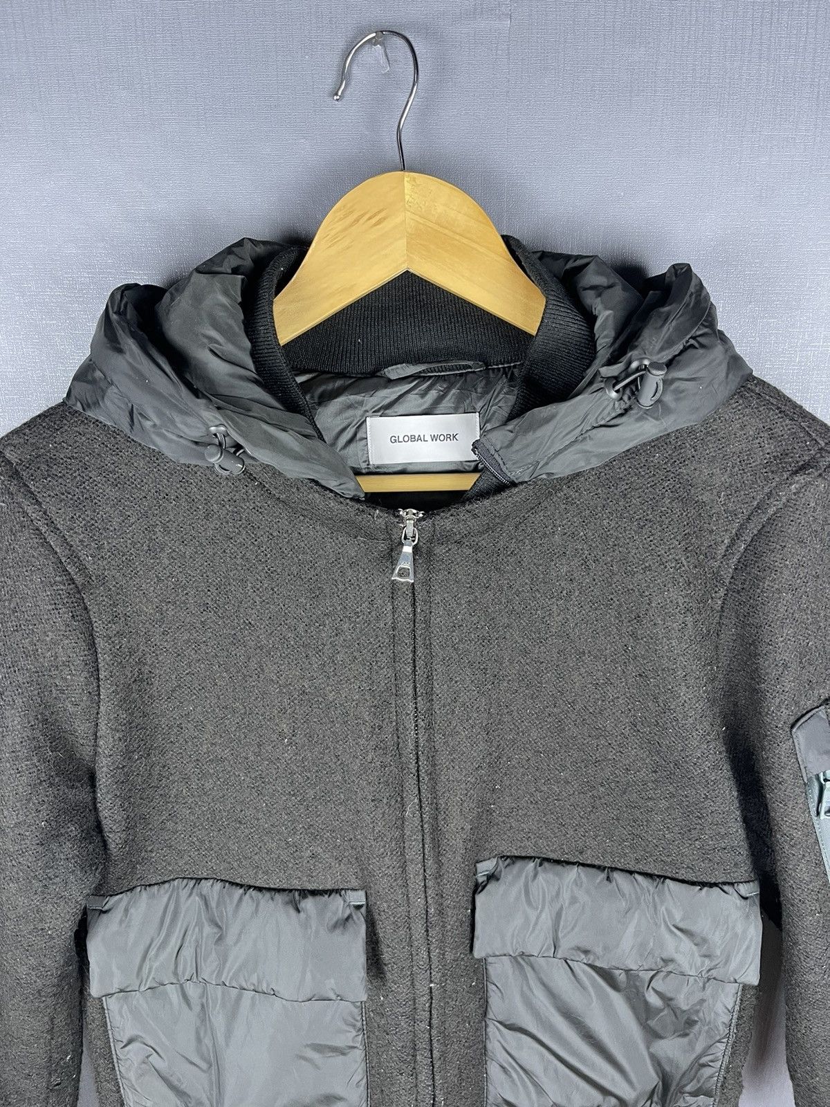 Global Work × Vintage Vintage Global Work Bomber Hoodie Wool Jacket Size US M / EU 48-50 / 2 - 7 Thumbnail