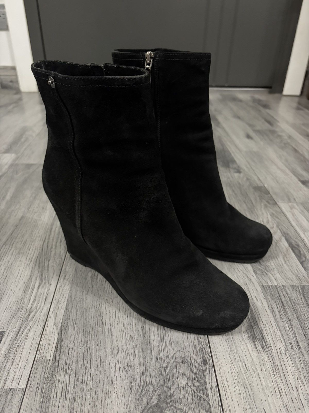 Prada Prada Linea Rossa Black Suede Wedge Ankle Booties Size US 11 / IT 41 - 1 Thumbnail