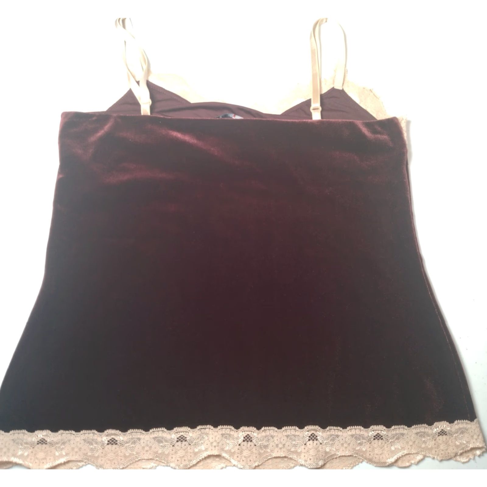 Vintage New York & Company Intimates Tank Cami Lace Trim Y2K Vintage Burgundy Tan Camisole Womens L Size L / US 10 / IT 46 - 7 Thumbnail