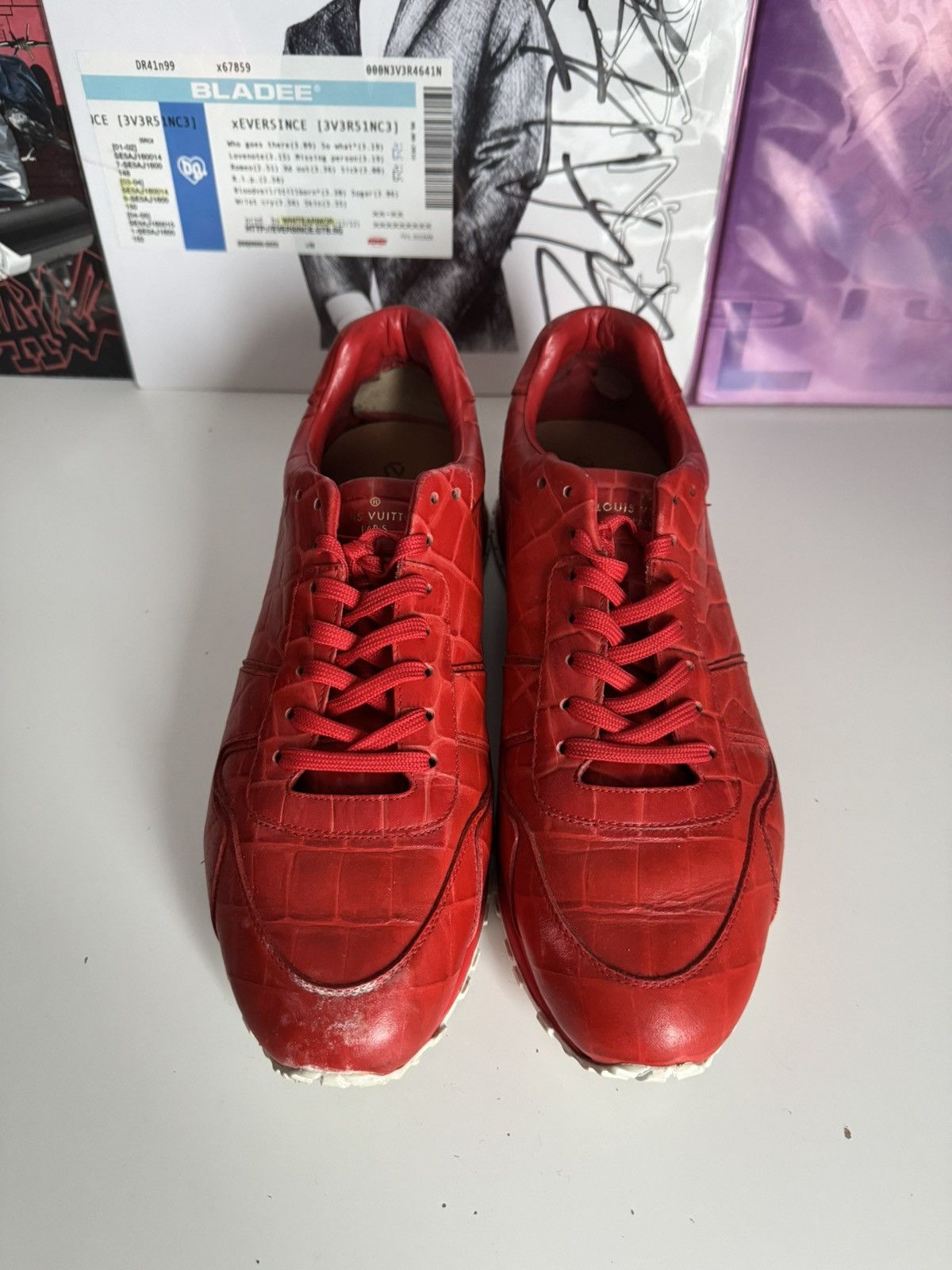 Louis Vuitton Louis Vuitton Red Crocodile Embossed Leather Sneakers Luxury Size US 7.5 / EU 40-41 - 4 Thumbnail