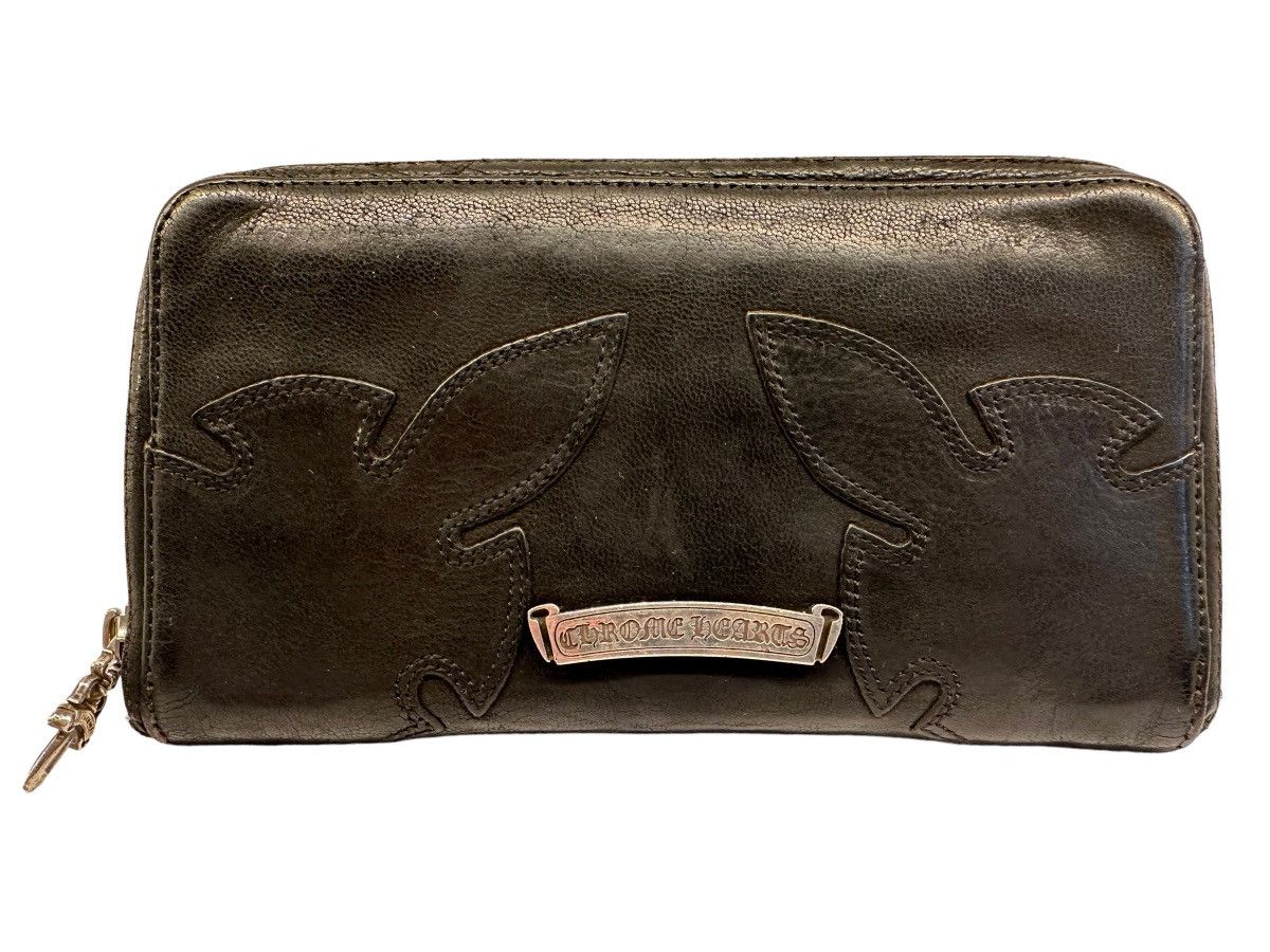 image of Chrome Hearts Fleur Leather Wallet in Black, Men's