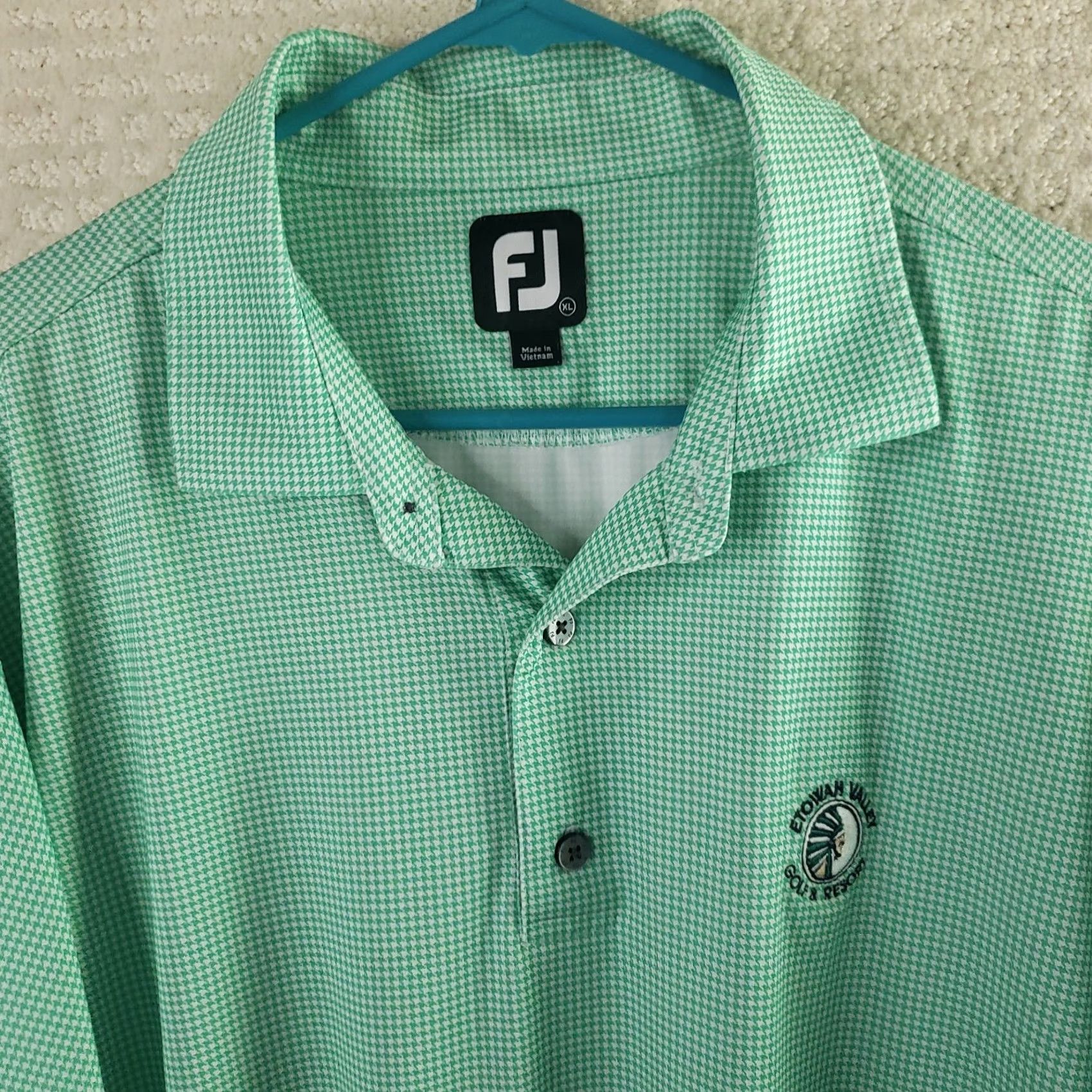 Footjoy FootJoy Polo Men XL Green Geometric Stretch Performance Golf Etowah Valley GC Shirt Modern Casual Activewear Size US XL / EU 56 / 4 - 3 Thumbnail