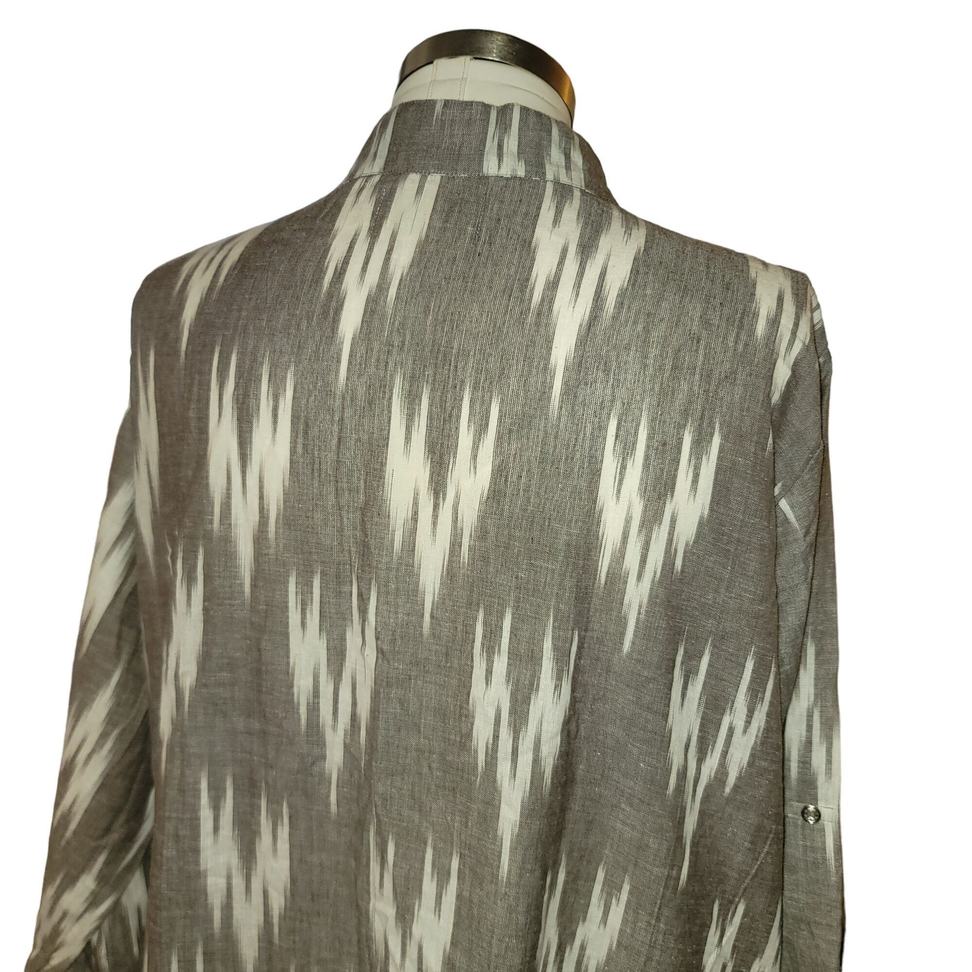 Vintage ZhenNymph Shirt Gray & White Ikat Pattern Button-Down High L Size L / US 10 / IT 46 - 8 Thumbnail