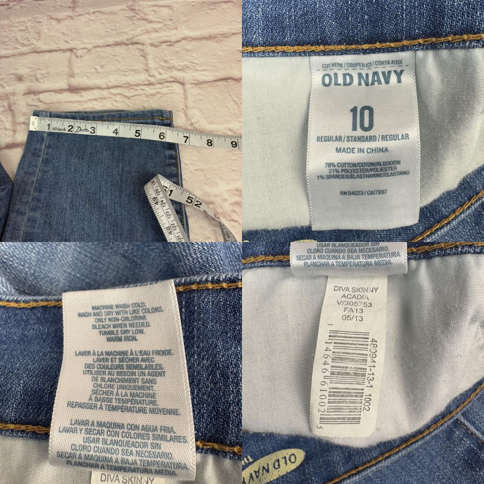 Old Navy Old Navy The Diva Jeans Womens 10 Blue Low Rise Skinny Stretch Denim 34x29 Size 32" / US 10 / IT 46 - 9 Thumbnail
