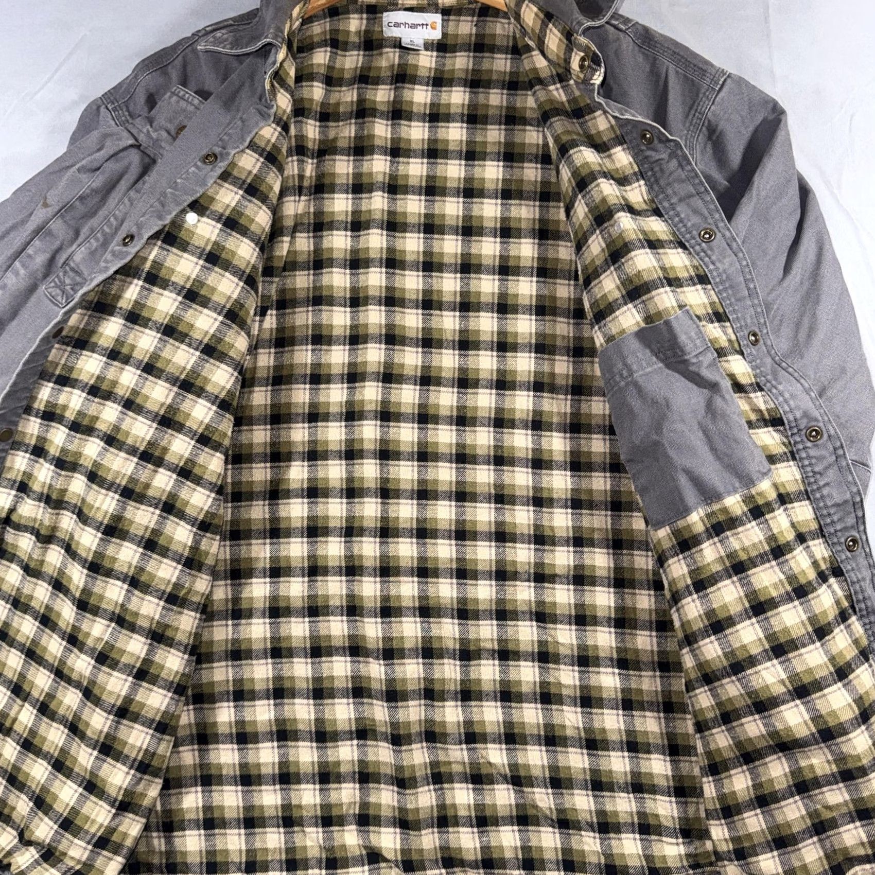 Carhartt Carhartt Jacket Mens XL Gray Canvas Snap Front Plaid Lined Workwear Shacket Size US XL / EU 56 / 4 - 4 Thumbnail