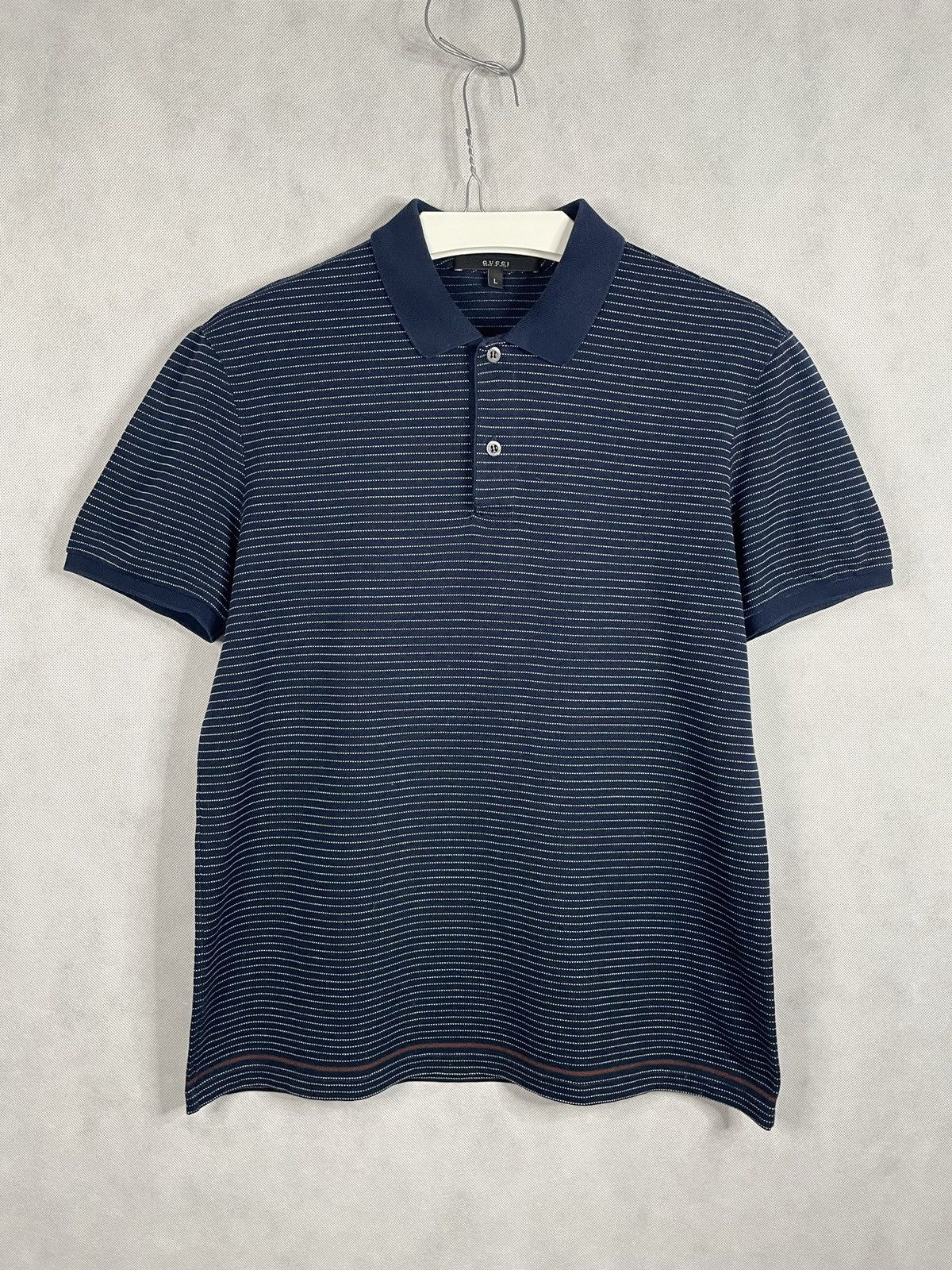 Designer × Gucci × Vintage Gucci Vintage Navy Polo Striped T-shirt Tee Designer Luxury Size US M / EU 48-50 / 2 - 1 Thumbnail