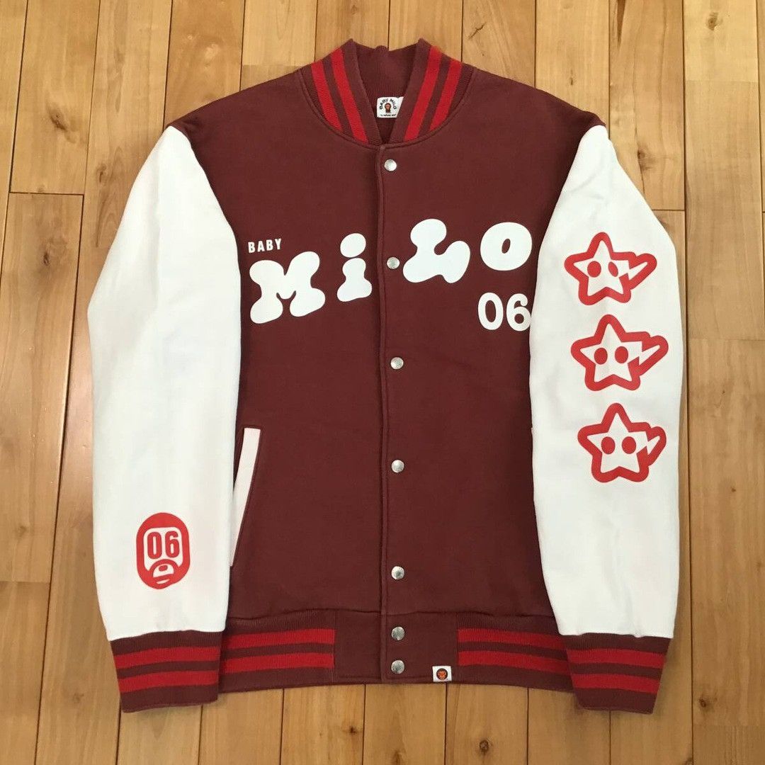 BAPE Milo logo sweat varsity jacket dark red a bathing ape