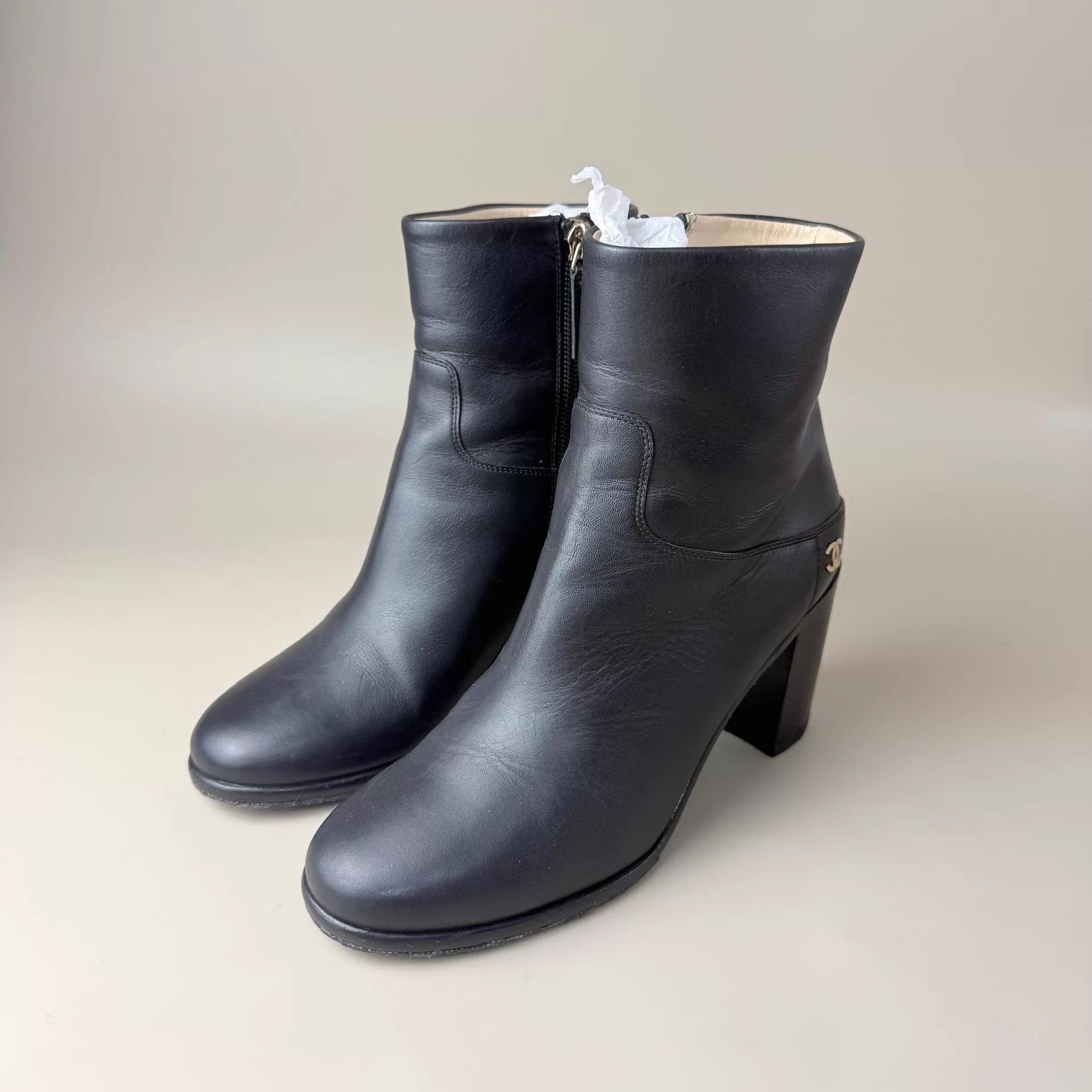 Chanel Chanel Black & Gold CC Zip Short Boots EUR 36 Size US 5.5 / IT 35.5 - 1 Thumbnail