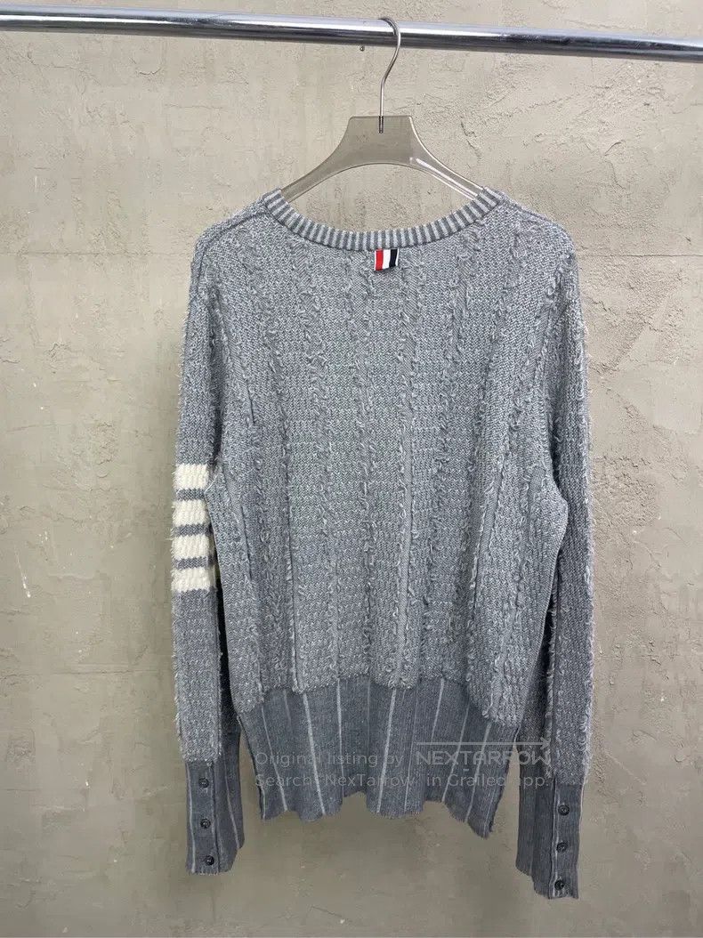 Thom Browne Gray Striped Fringe Wool Sweater