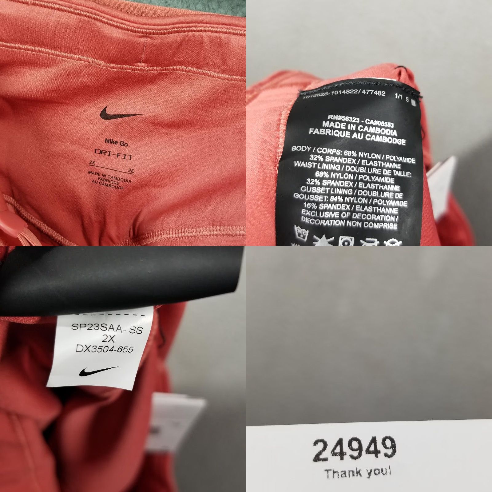 Nike Nike Go Dri-FIT Running Leggings Womens 2X Plus Coral Pink Zip Pockets High Rise Activewear 27.5 Inseam Mens? No gender: Women Size 40" / US 18 - 8 Thumbnail