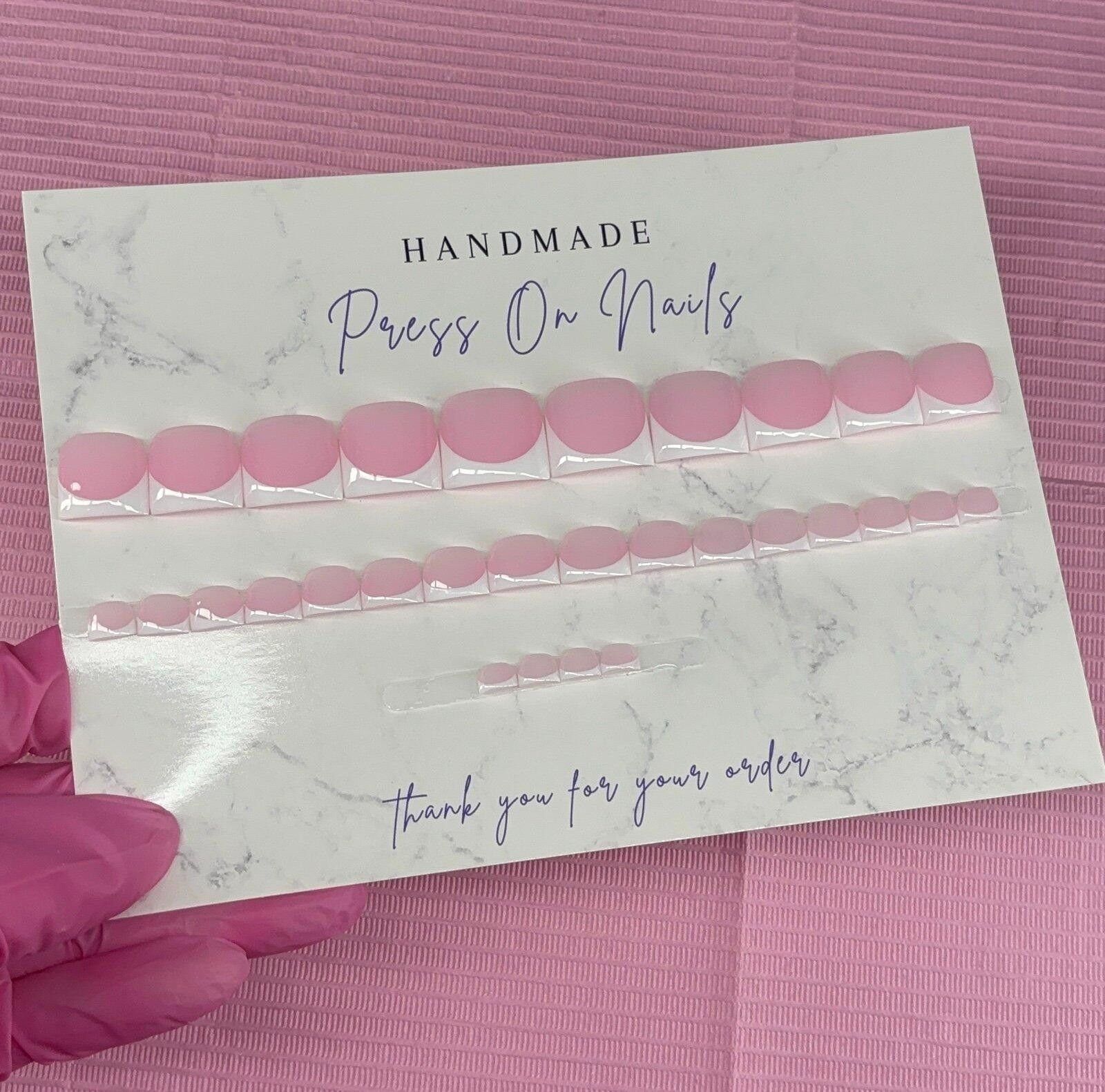 Handmade press on toenails pink nude white French tips handmade gel Size ONE SIZE - 7 Thumbnail