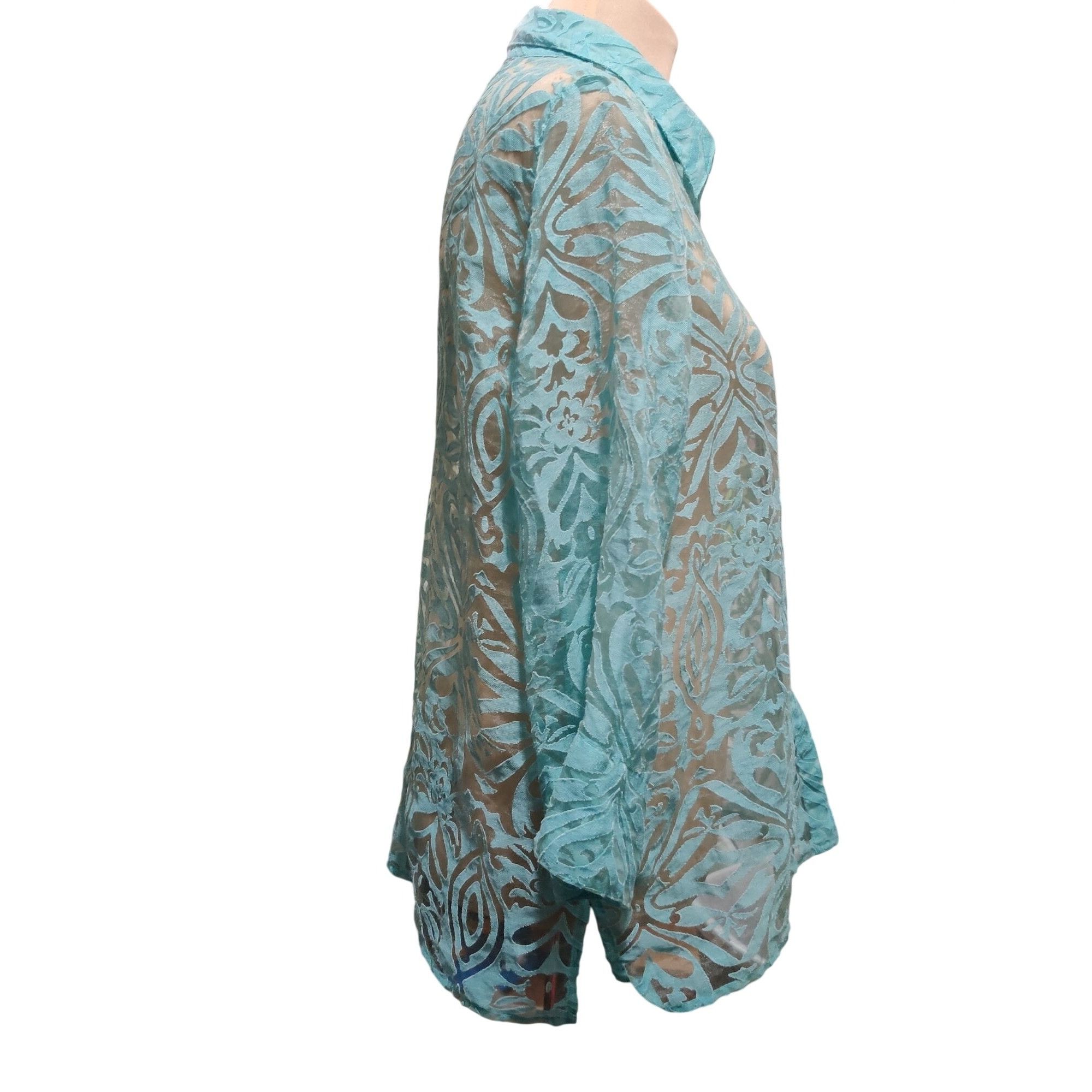 Vintage Womenx XL Blouse Turquoise Blue Sheer Burnout Vintage Button Size XL / US 12-14 / IT 48-50 - 6 Thumbnail