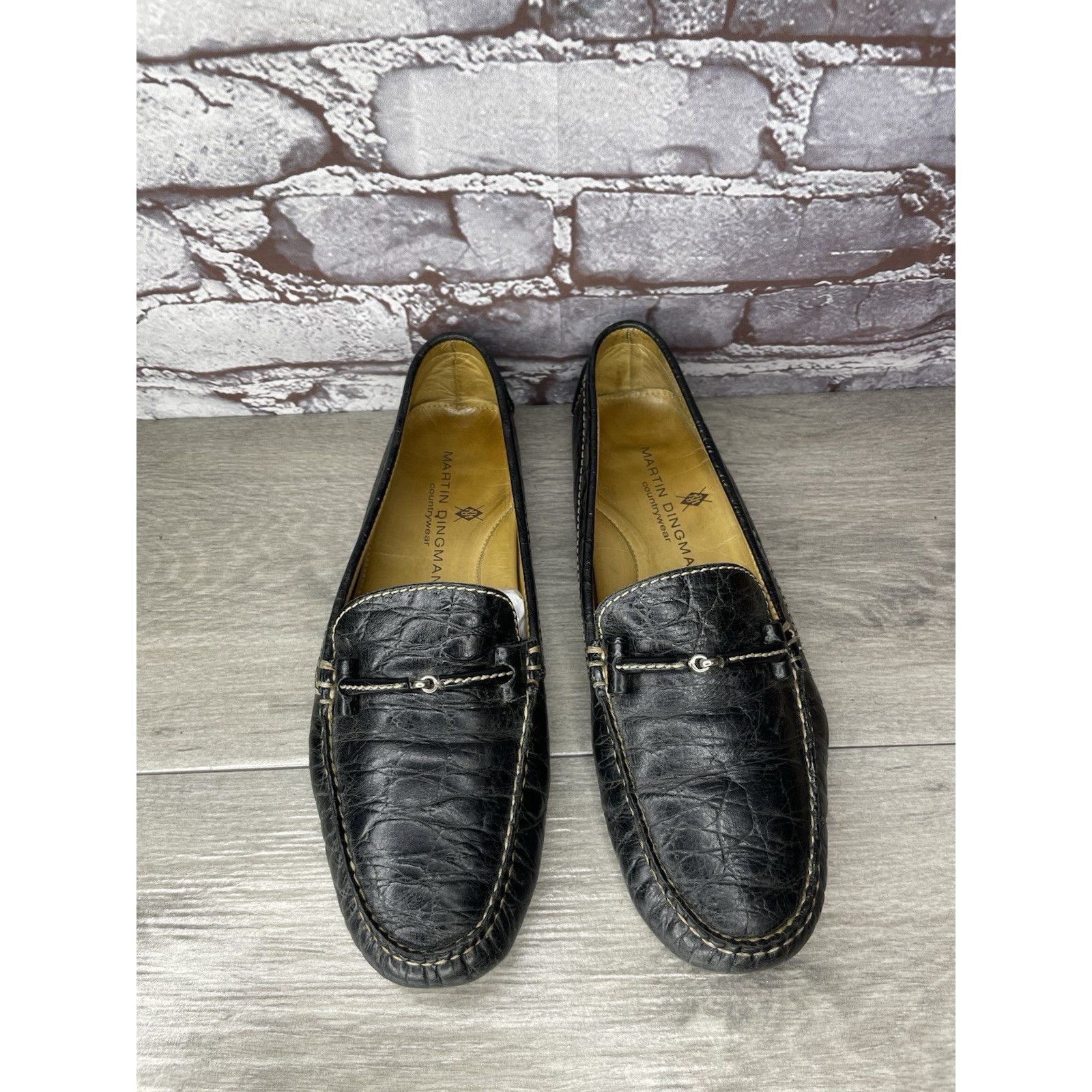 Martin Dingman Martin Dingman Croc Embossed Black Leather Loafers Moccasins Size US 8 / IT 38 - 2 Thumbnail