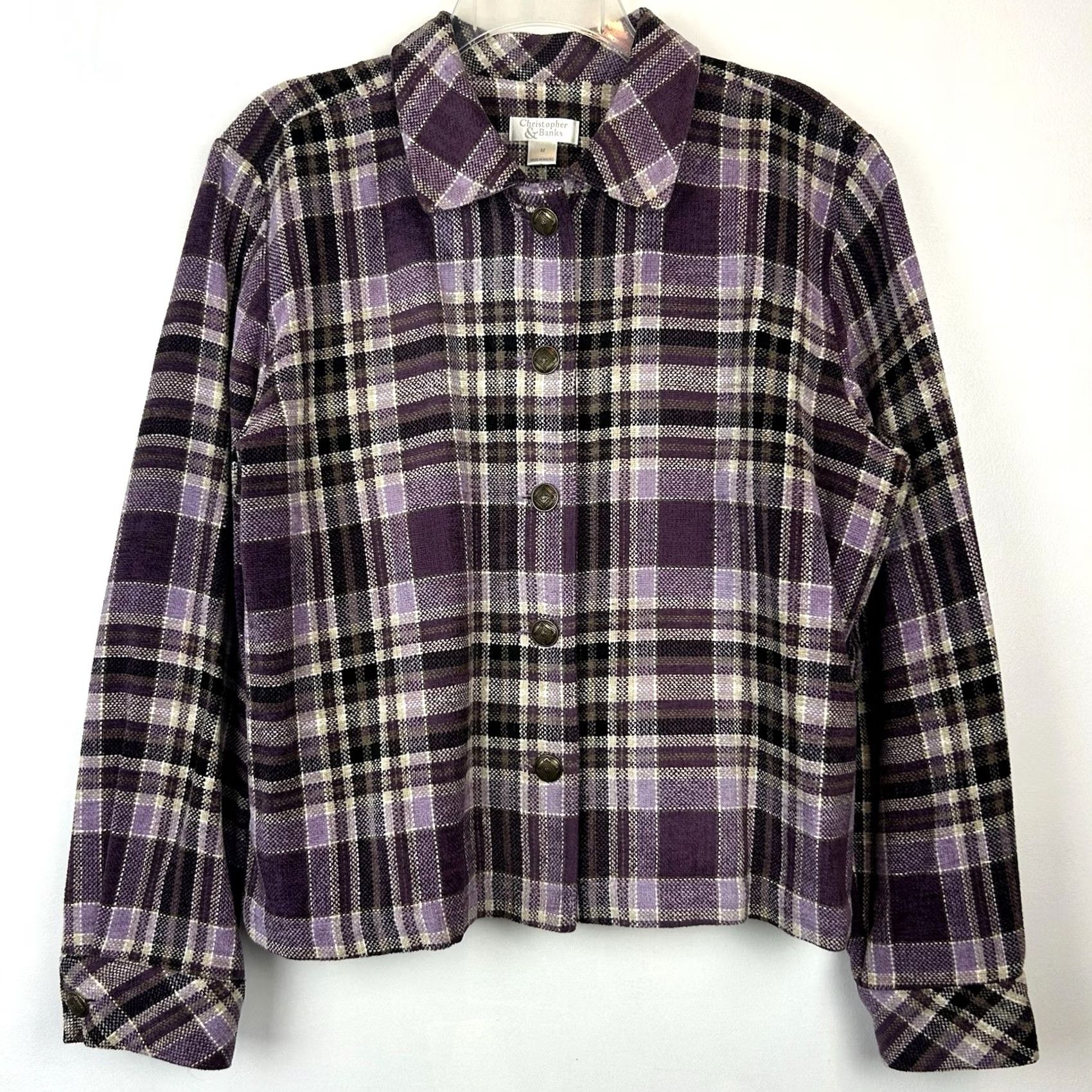 Vintage Christopher & Banks Purple Plaid Tapestry Blazer Jacket Old Money Womens Medium Size M / US 6-8 / IT 42-44 - 2 Thumbnail