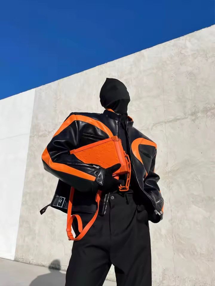 Other Motorcycle Orange and Black PU Leather Zip Up Jacket Size US L / EU 52-54 / 3 - 2 Thumbnail