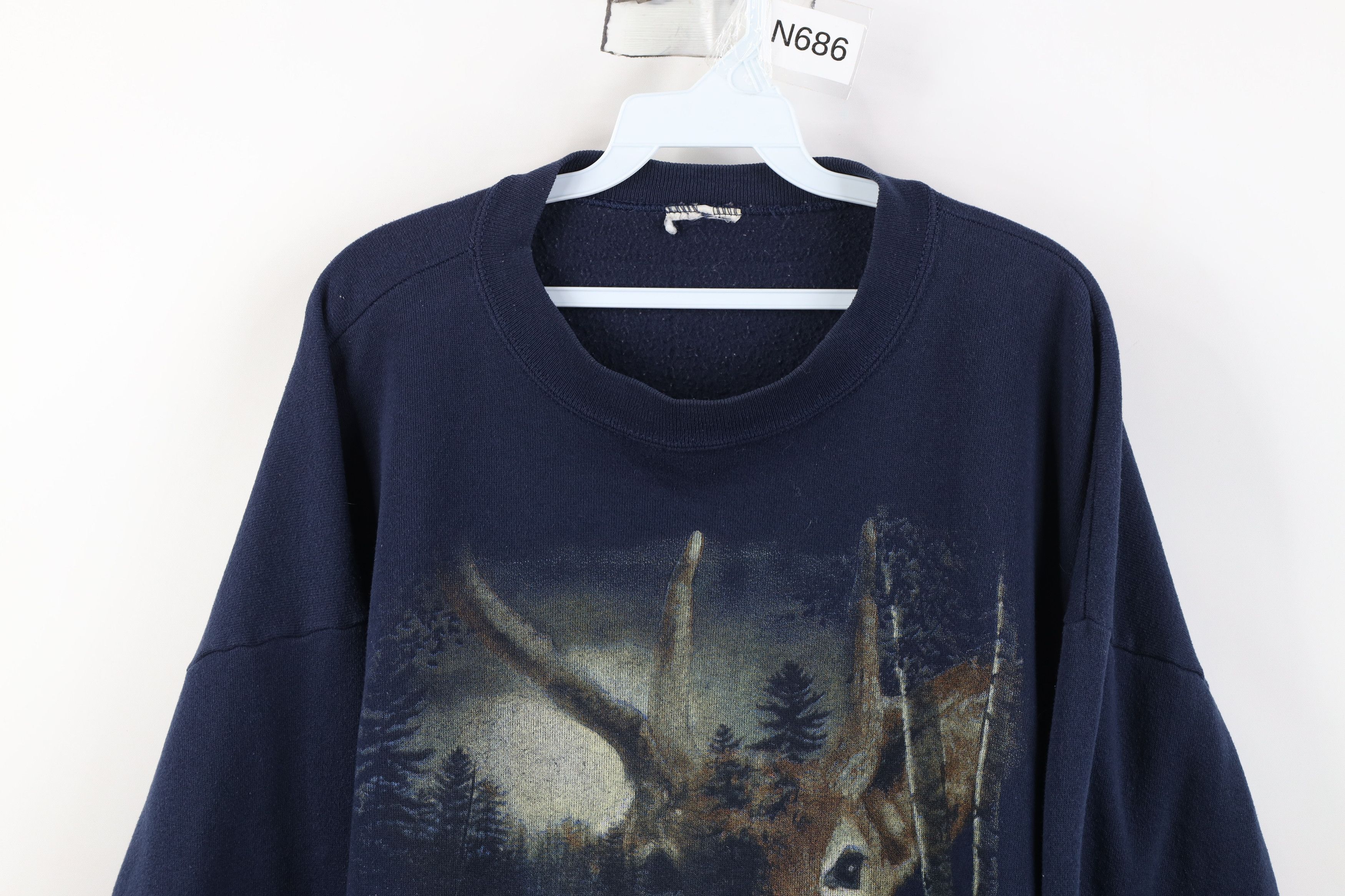 Vintage Vintage 90s Streetwear Nature Deer Buck Crewneck Sweatshirt Size US XXL / EU 58 / 5 - 2 Thumbnail