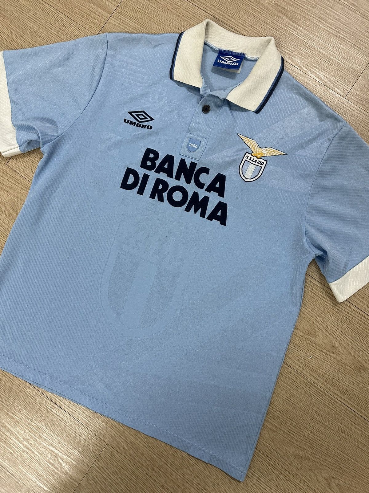 Umbro × Vintage Vintage 1995 Lazio Banca Di Roma Home Kit Umbro Jersey Size US L / EU 52-54 / 3 - 7 Thumbnail