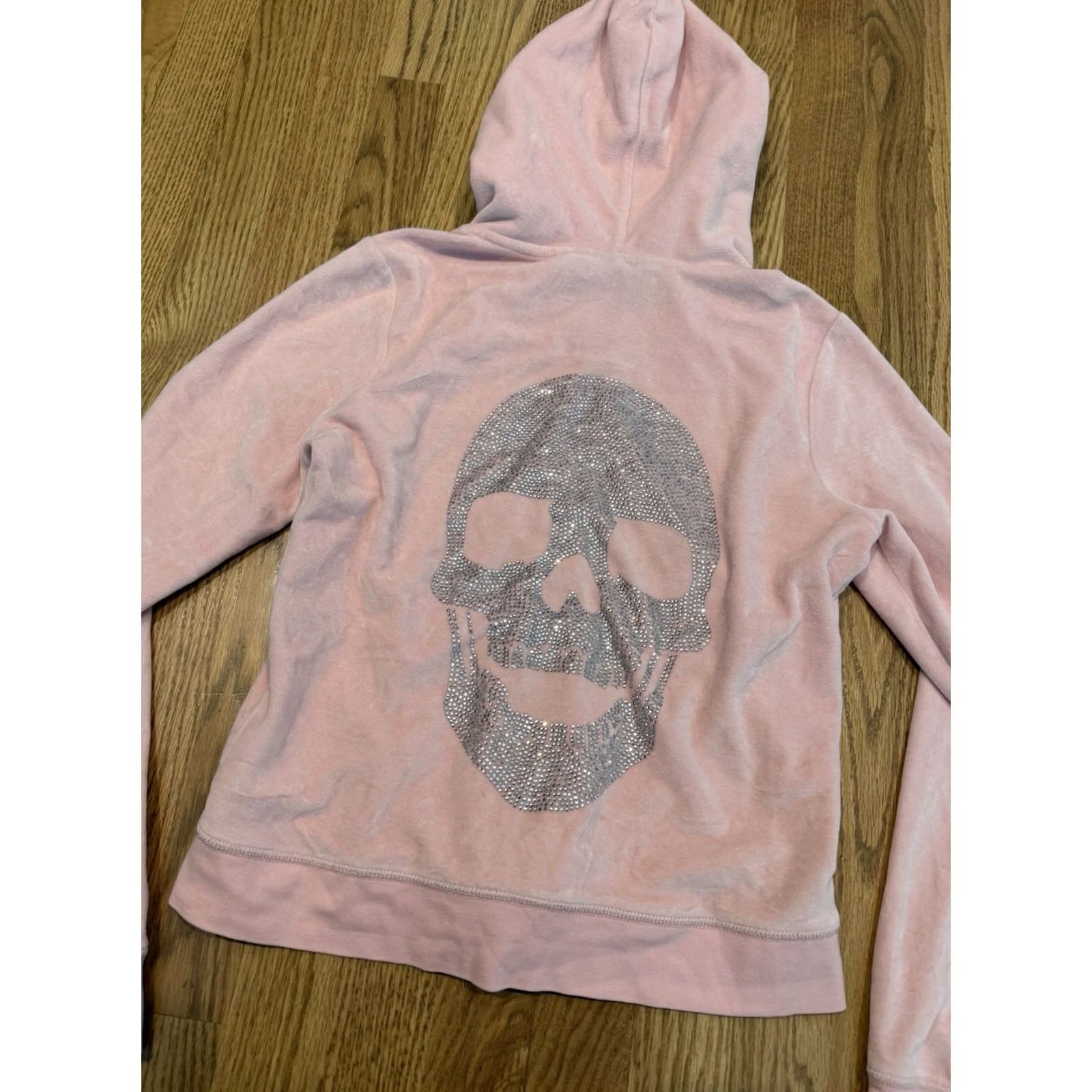 Philipp Plein VINTAGE Philipp Plein Velour Hoodie Sweatshirt Women’s Size Small Skull Full Zip Pink Size S / US 4 / IT 40 - 3 Thumbnail