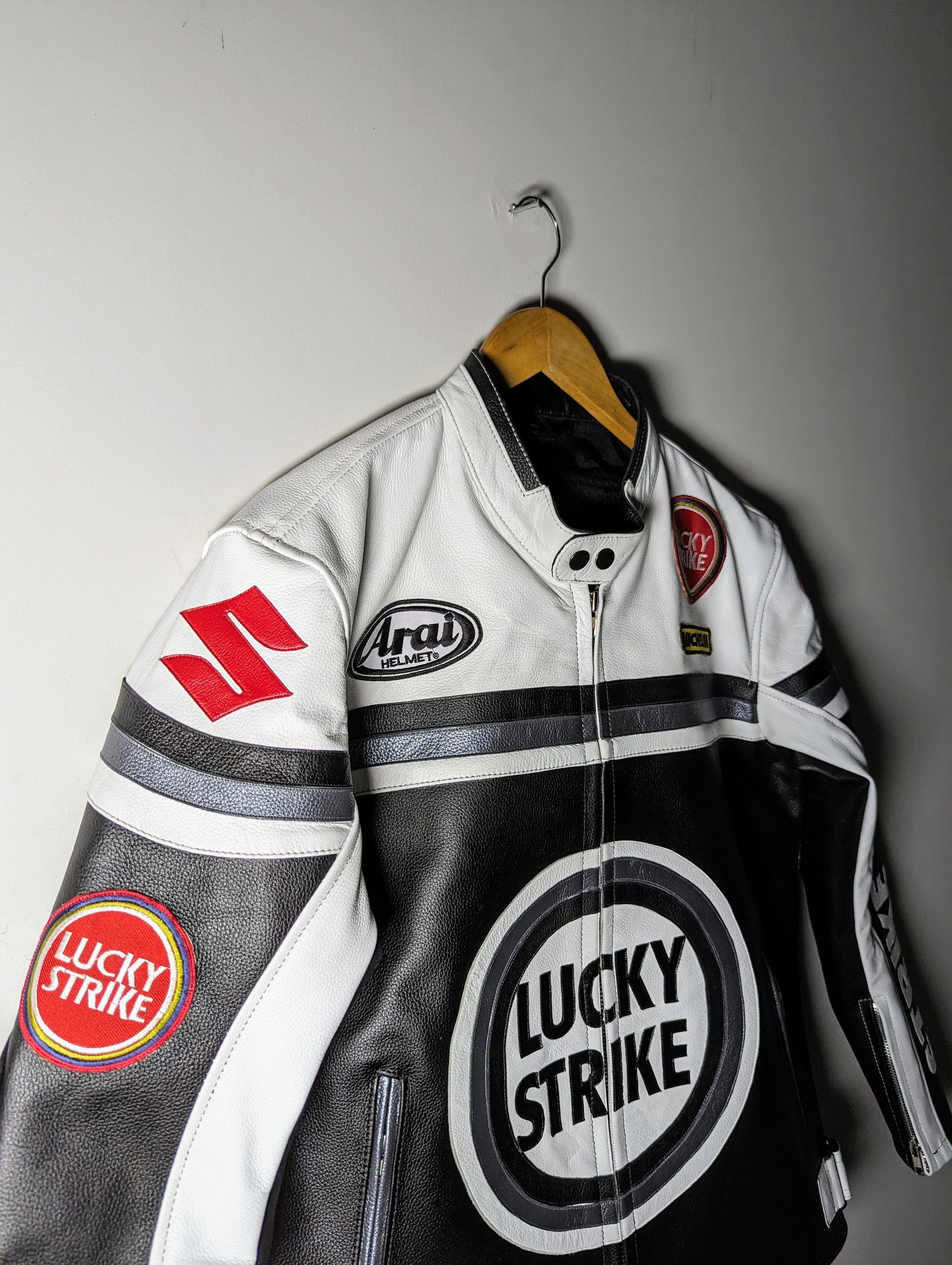 Vintage 🔥💵 LUCKY STRIKE RARE 90s LEATHER JACKET Size US L / EU 52-54 / 3 - 7 Thumbnail