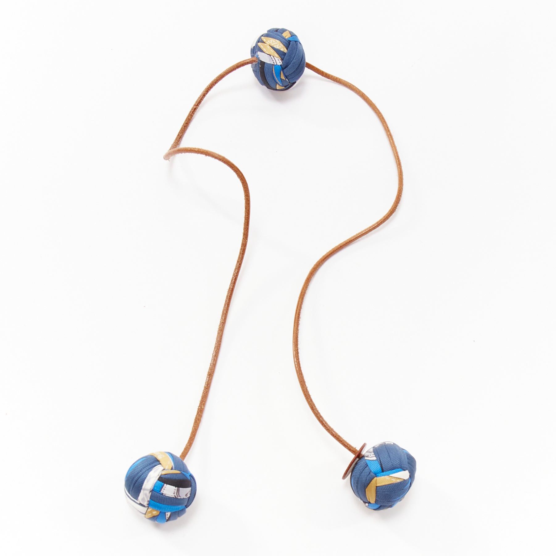 Hermes rare HERMES Silk Et Cuir Pompons Bag Charm Bleu Cobalt pom pom ball leather bag charm Size ONE SIZE - 1 Thumbnail