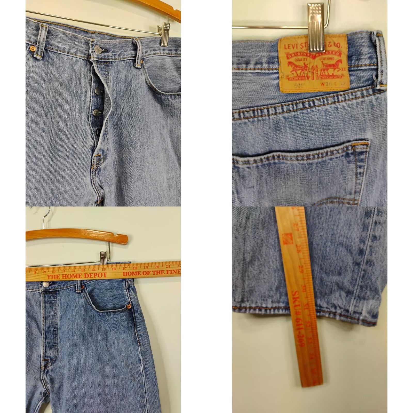 Levi's Levi's 501 Jeans Mens 36x32 Straight Denim Medium Wash Button Fly Distressed Vintage No Size US 36 / EU 52 - 8 Thumbnail