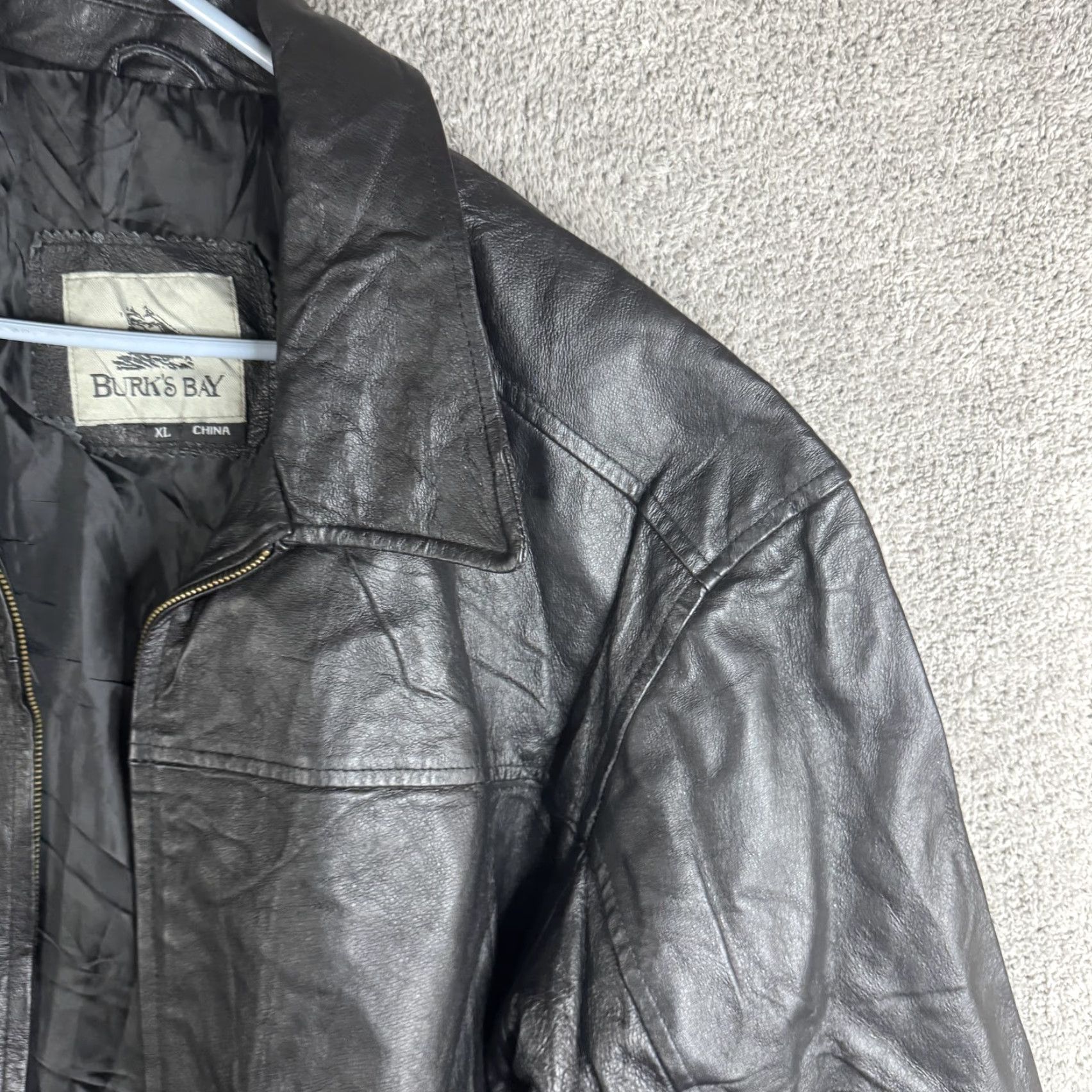 Vintage Burk's Bay Jacket Mens XL Black Leather Full Zip Bomber Insulated Lined Size US XL / EU 56 / 4 - 4 Thumbnail