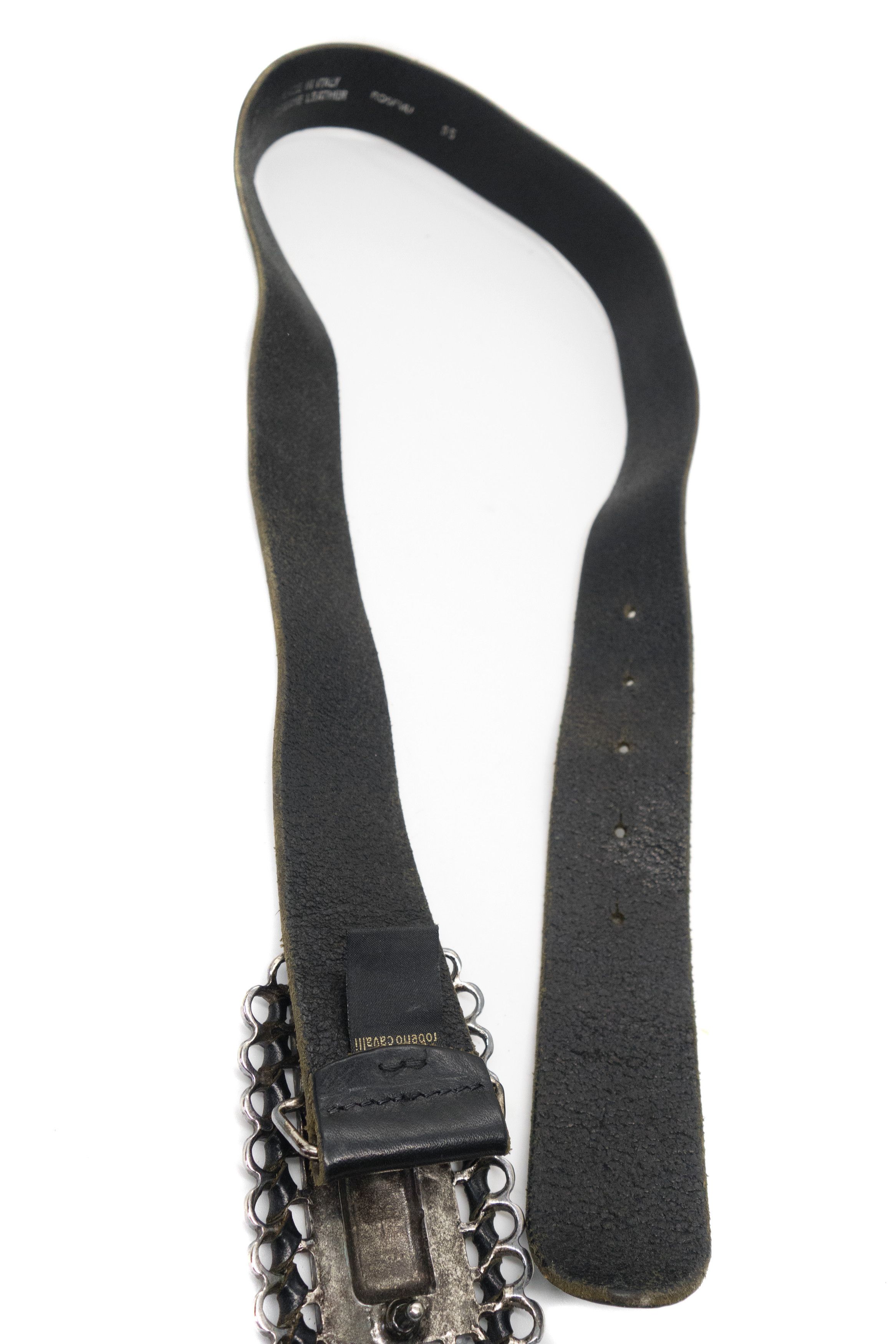 Just Cavalli Y2K Leather Crystal Encrusted Logo Plate Buckle Belt 00s Size ONE SIZE - 5 Thumbnail