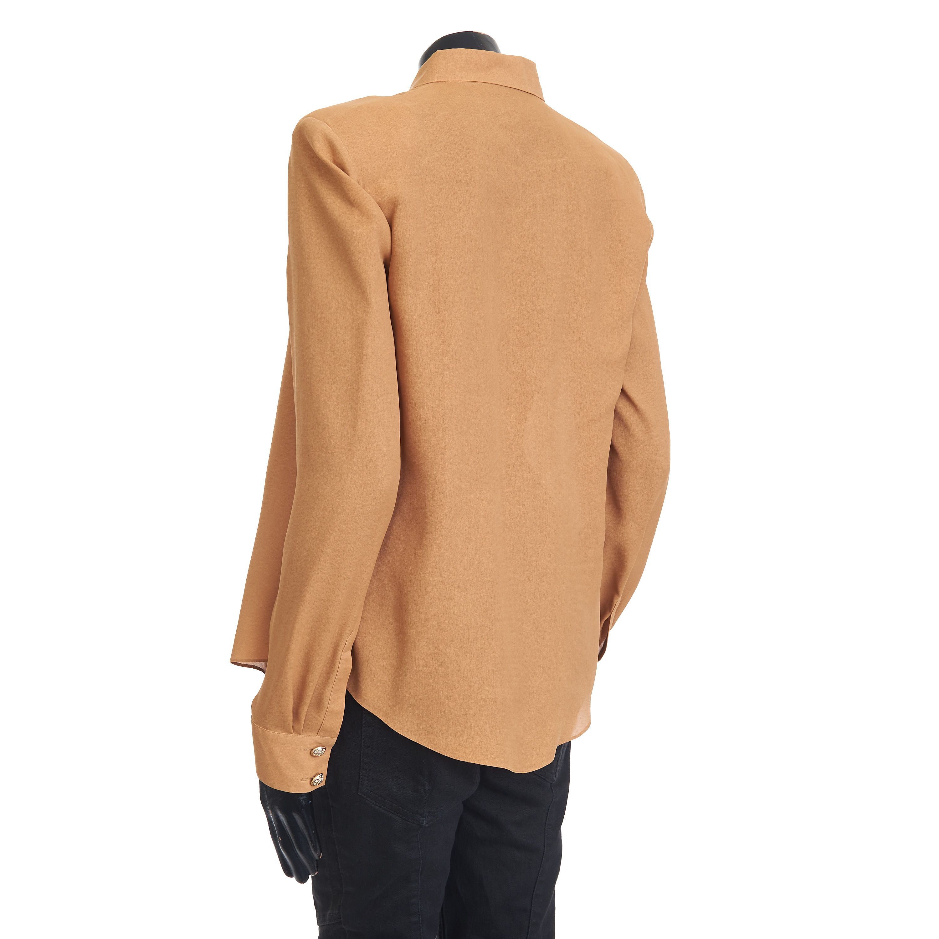 Balmain Silk Shirt With Gold Colored Buttons & Shoulder Pads Size M / US 6-8 / IT 42-44 - 4 Thumbnail