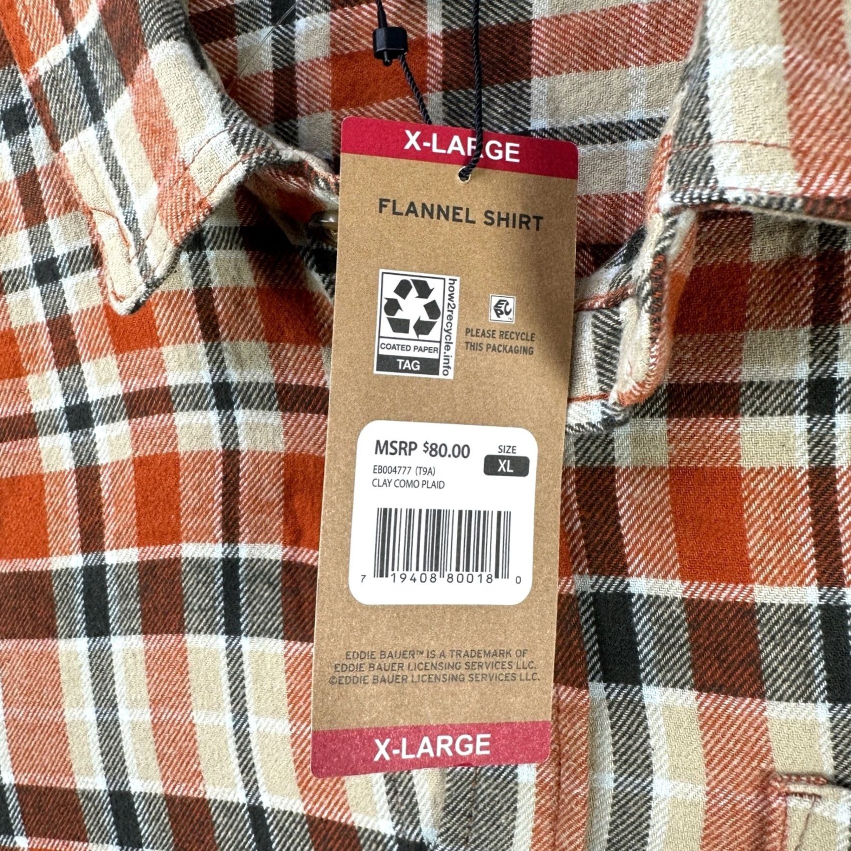 Eddie Bauer Eddie Bauer Flannel Shirt Mens XL Orange Gray Plaid Button Up Pocket Cotton NEW Size US XL / EU 56 / 4 - 3 Thumbnail