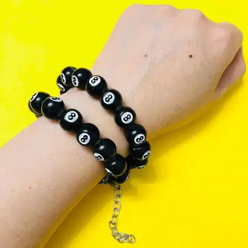 Handmade Number 8 Black balls snooker Billiards Round Beads Choker Size ONE SIZE - 3 Thumbnail