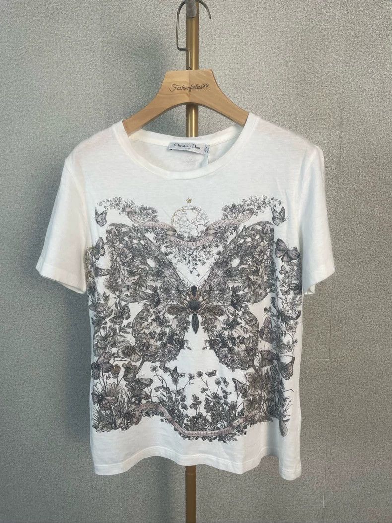 Dior Dior Butterfly Print White T-Shirt Size US S / EU 44-46 / 1 - 1 Thumbnail