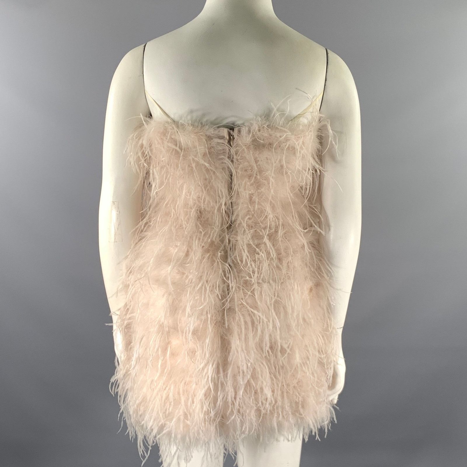 LAMARQUE LAMARQUE Size L Tan Champagne Feathers Cocktail Dress Size L / US 10 / IT 46 - 4 Thumbnail