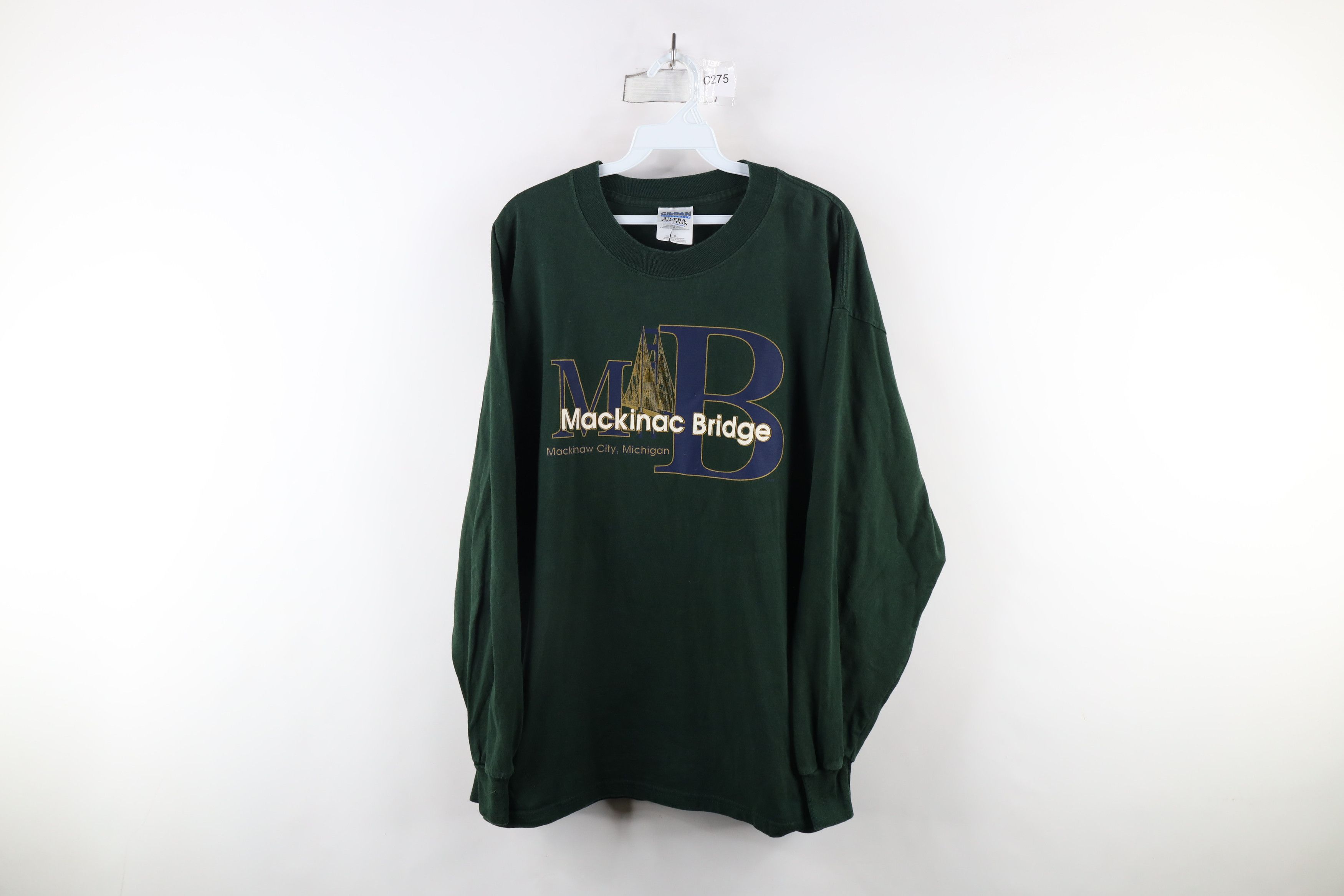 Vintage Vintage 90s Mackinac Bridge Long Sleeve T-Shirt Green Cotton Size US XL / EU 56 / 4 - 1 Thumbnail