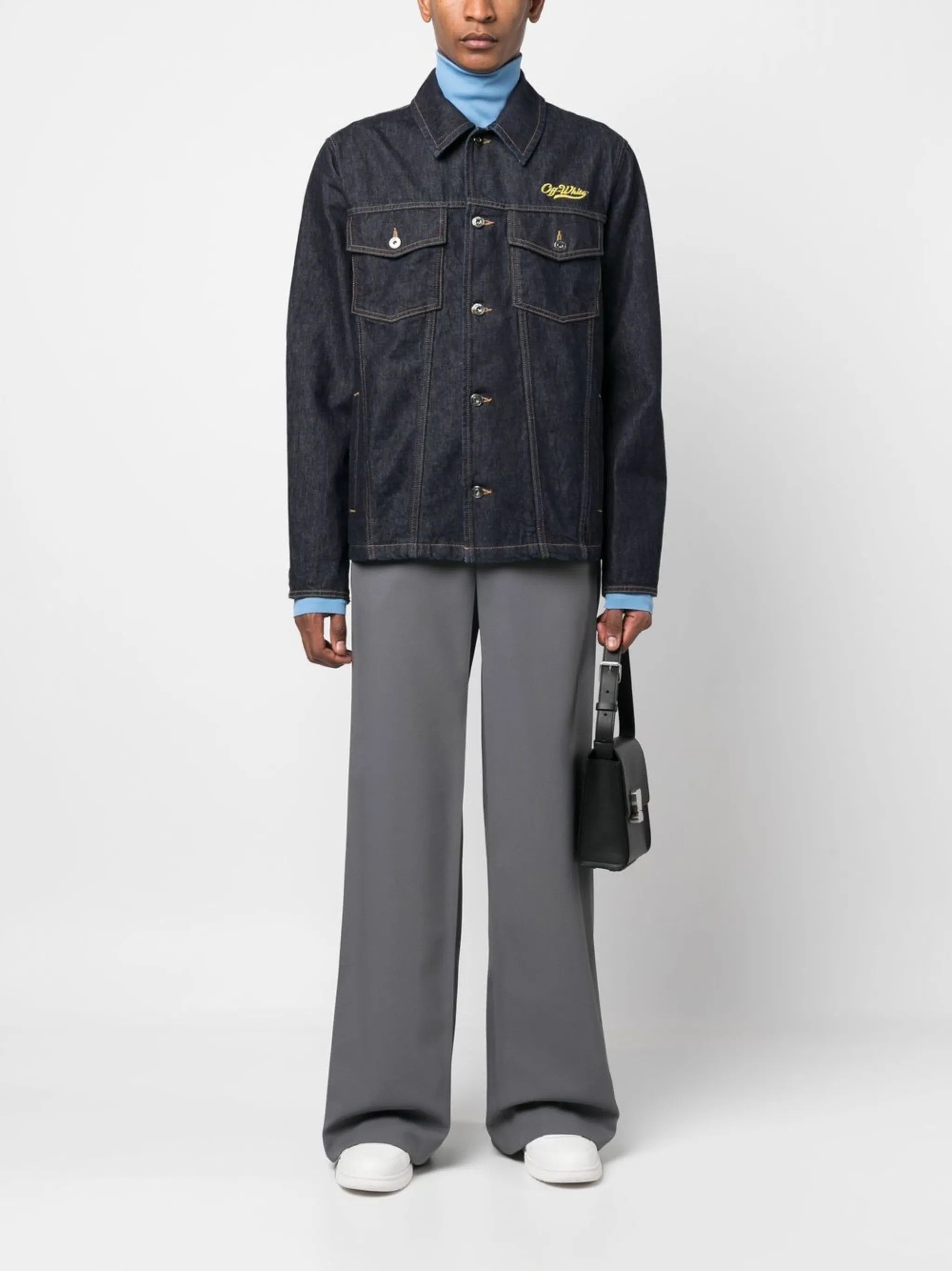 Off-White o1gr1nt0125 Wave Off Denim Utility Shirt in Raw Indigo Size US L / EU 52-54 / 3 - 2 Thumbnail