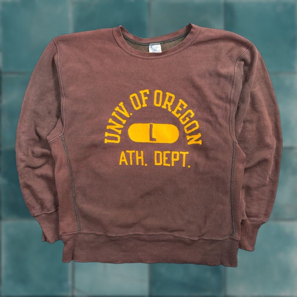 Champion VINTAGE Champion Sweatshirt Oregon 1970s Reverse Weave USA University Green 70s Logo Pullover Men L Size US L / EU 52-54 / 3 - 1 Thumbnail