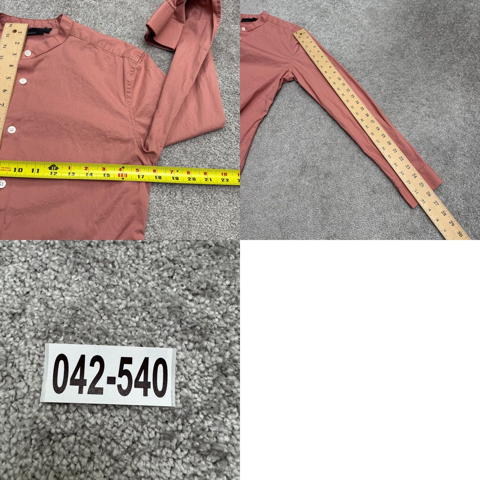 Asos ASOS Band Collar Shirt Mens Small Pink Long Sleeve Cotton Top Button Down Size US S / EU 44-46 / 1 - 9 Thumbnail