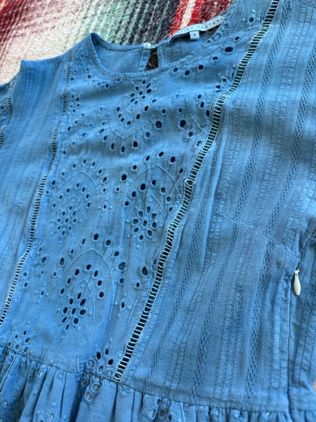 English Factory Women's ENGLISH FACTORY Blue Over-dyed Eyelet Mini Dress S Size S / US 4 / IT 40 - 3 Thumbnail