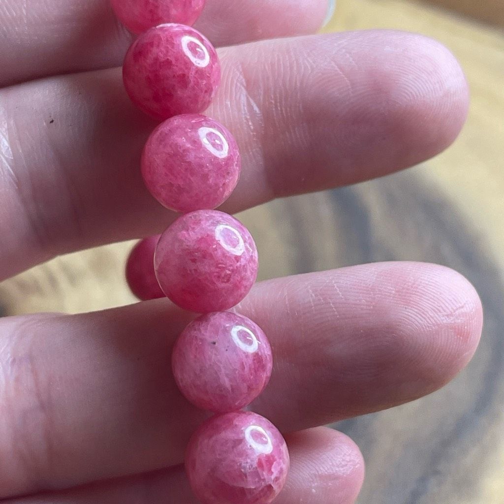 Other Icy Rhodonite Sakura Cherry Blossom gemmy stretch beaded bracelet 7” crystal healing beads 10mm Size ONE SIZE - 3 Thumbnail