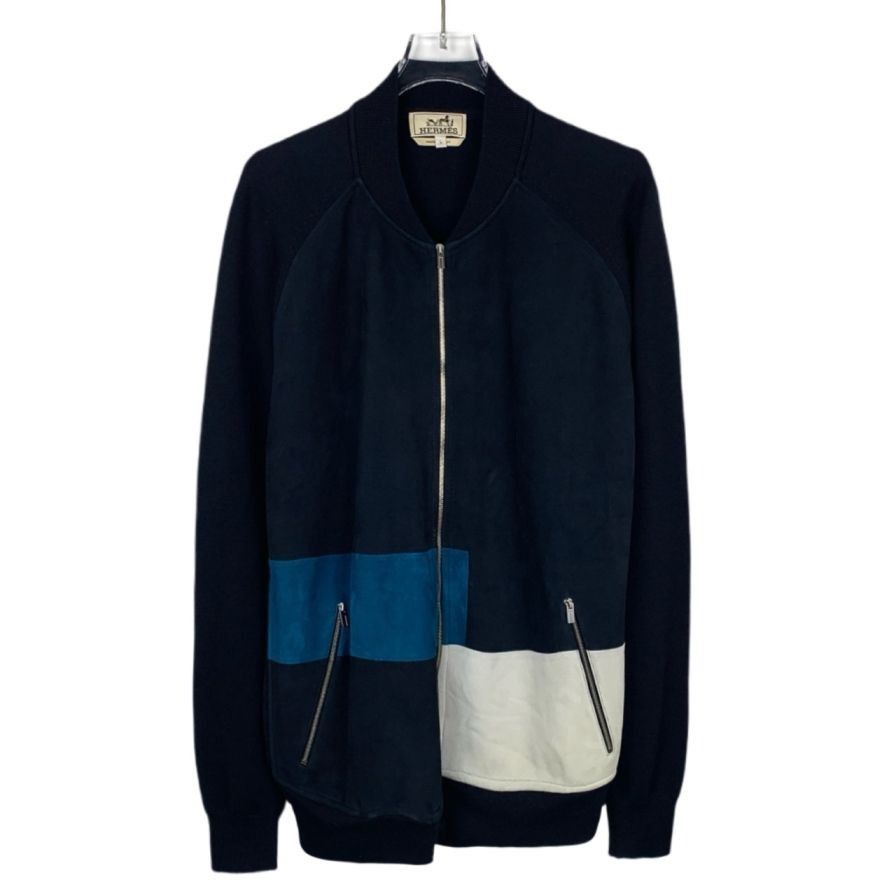 Hermes Hermès Mens Black Wool & Goatskin Colorblock Zip-Up Jacket Size US L / EU 52-54 / 3 - 1 Thumbnail