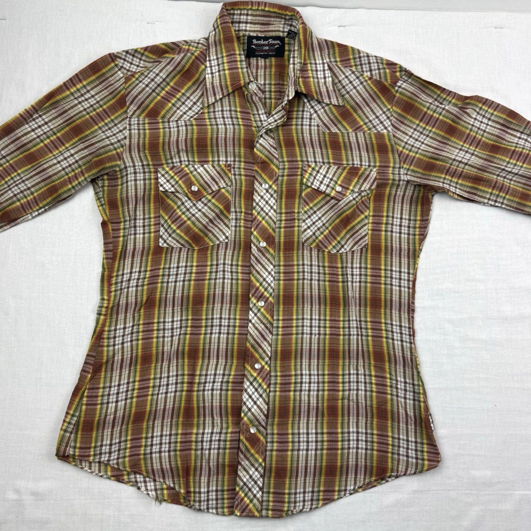 Vintage VINTAGE Border Town Western Pearl Snap Shirt Adult Medium Plaid Brown 80s Cowboy Mens Size US M / EU 48-50 / 2 - 2 Thumbnail