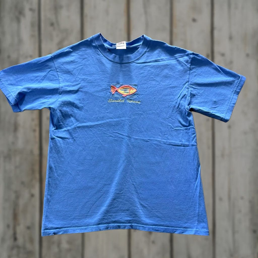 Anvil VTG Sanibel Island Fish Anvil Shirt Mens M Blue Embroidered Crewneck Cotton Size US M / EU 48-50 / 2 - 1 Thumbnail