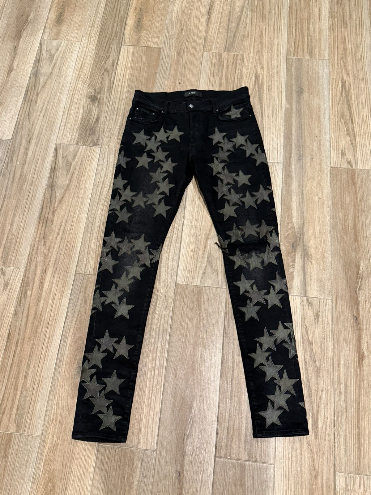 Amiri Amiri X Chemist Camo Leather Star Patch Blk Denim Jeans Size US 32 / EU 48 - 1 Thumbnail