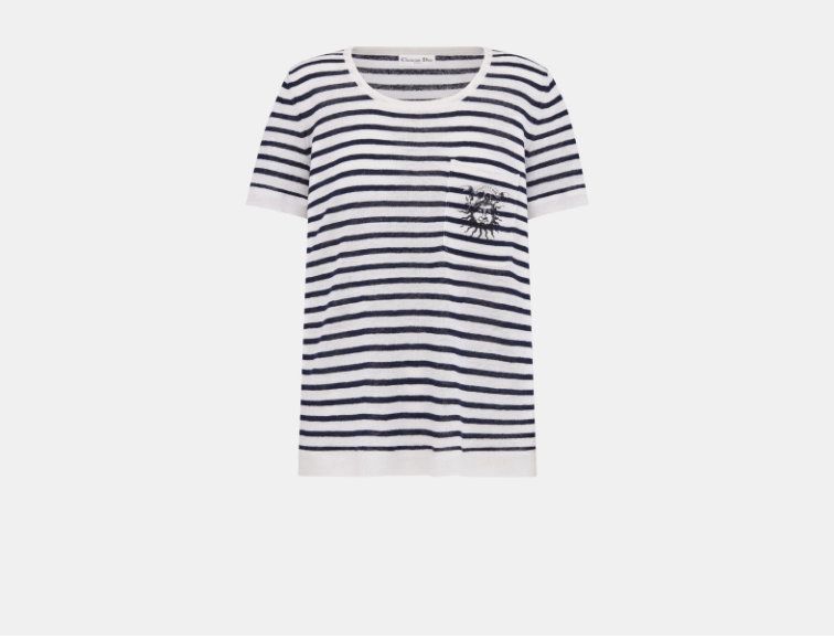 o1w1db11225 424S64 Short-Sleeved Sweater in Navy Blue/White