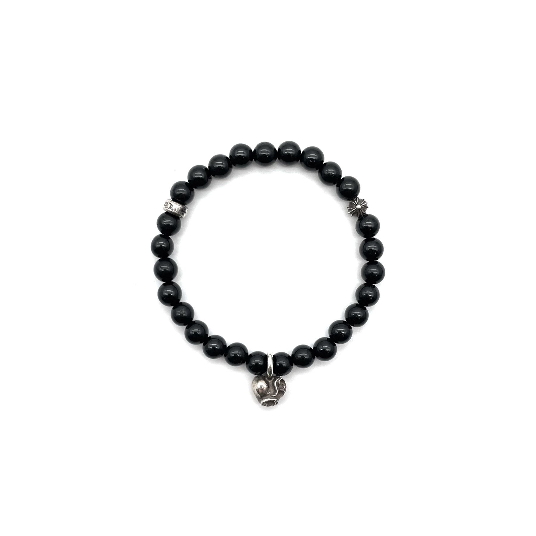 Chrome Hearts Chrome Hearts 6mm Obsidian Silver Vine Heart Beaded Bracelet Size ONE SIZE - 1 Thumbnail