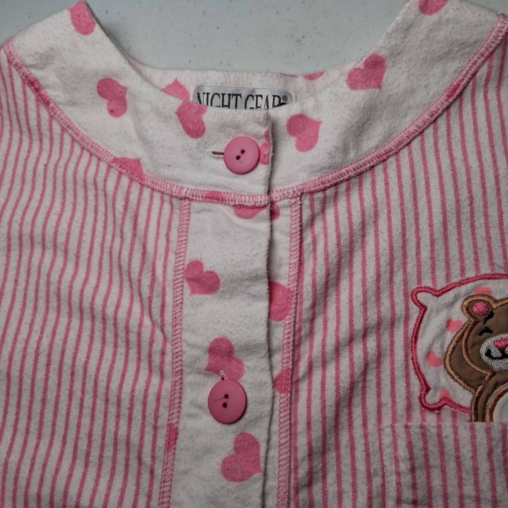 Vintage VINTAGE Night Gear Nightgown M Pink Stripe Flannel Hearts Bear Women Size ONE SIZE - 7 Thumbnail